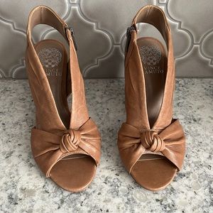 Vince Camuto Kerra Leather Tan Block Heel Sandal